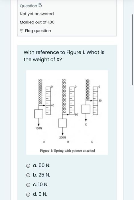 Question 5 Not Yet Answered Marked Out Of 1 00 P Flag Question With Reference To Figure 1 What Is The Weight Of X 1000 1
