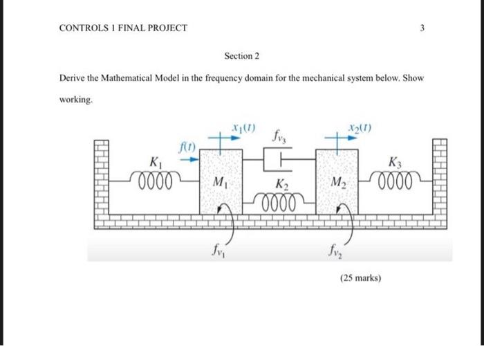 Controls I Final Project 3 Section 2 Derive The Mathematical Model In The Frequency Domain For The Mechanical System Bel 1