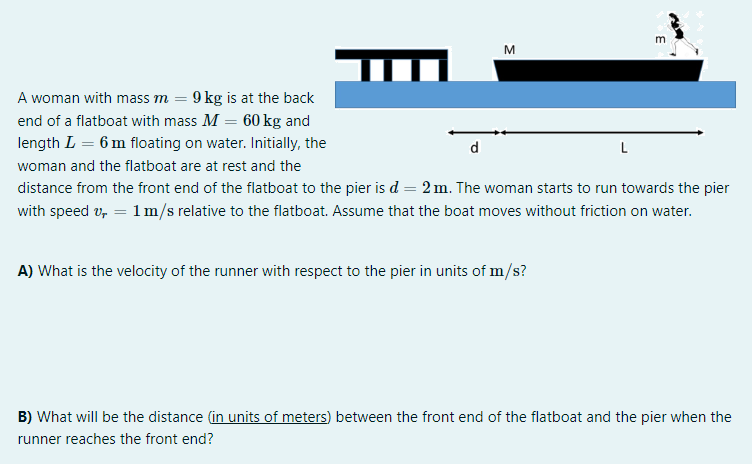 M M A Woman With Mass M 9kg Is At The Back End Of A Flatboat With Mass M 60 Kg And Length L 6 M Floating On Water 1