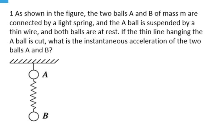 1 As Shown In The Figure The Two Balls A And B Of Mass M Are Connected By A Light Spring And The A Ball Is Suspended B 1