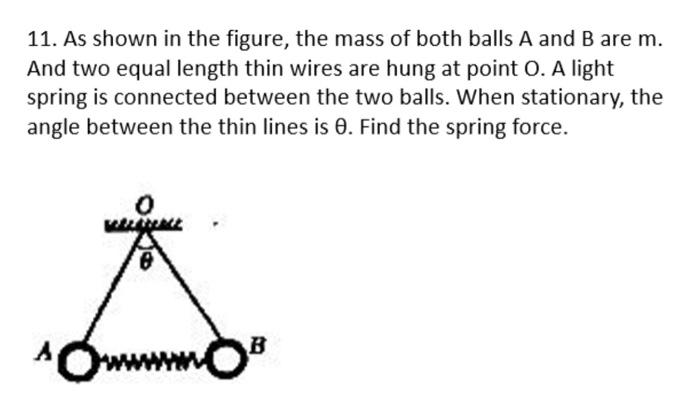 11 As Shown In The Figure The Mass Of Both Balls A And B Are M And Two Equal Length Thin Wires Are Hung At Point O A 1