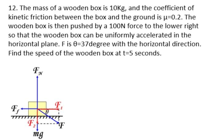 12 The Mass Of A Wooden Box Is 10kg And The Coefficient Of Kinetic Friction Between The Box And The Ground Is U 0 2 T 1