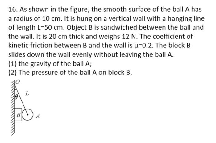 16 As Shown In The Figure The Smooth Surface Of The Ball A Has A Radius Of 10 Cm It Is Hung On A Vertical Wall With A 1