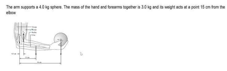 The Arm Supports A 4 0 Kg Sphere The Mass Of The Hand And Forearms Together Is 3 0 Kg And Its Weight Acts At A Point 15 1
