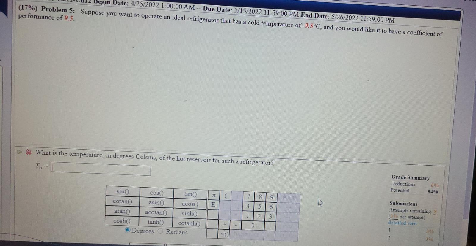 Begin Date 4 25 2022 1 00 00 Am Due Date 5 15 2022 11 59 00 Pm End Date 5 26 2022 11 59 00 Pm 17 Problem 5 Sup 1