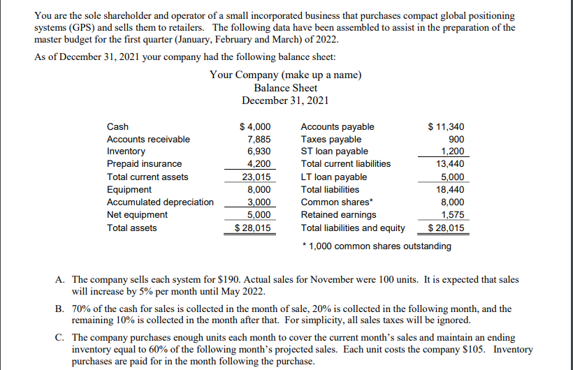 You Are The Sole Shareholder And Operator Of A Small Incorporated Business That Purchases Compact Global Positioning Sys 1