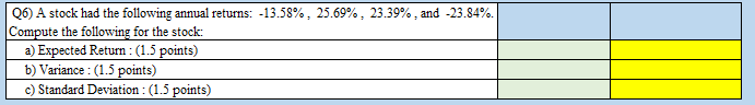 Qo A Stock Had The Following Annual Returns 13 58 25 69 23 39 And 23 84 Compute The Following For The Stock 1