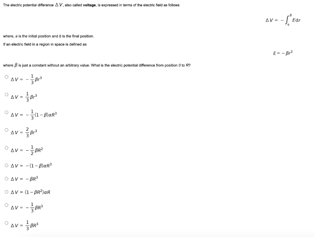 The Electric Potential Difference Av Also Called Voltage Is Expressed In Terms Of The Electric Field As Follows Av 1