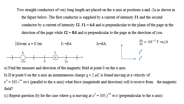 Two Straight Conductors Of Very Long Length Are Placed On The X Axis At Positions A And 2a As Shown In The Figure Below 1