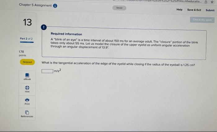 Assignment I Saved Help Save Exit Submit Check My 12 Part 1 Of 2 Required Information A Blink Of An Eye Is A Tim 2