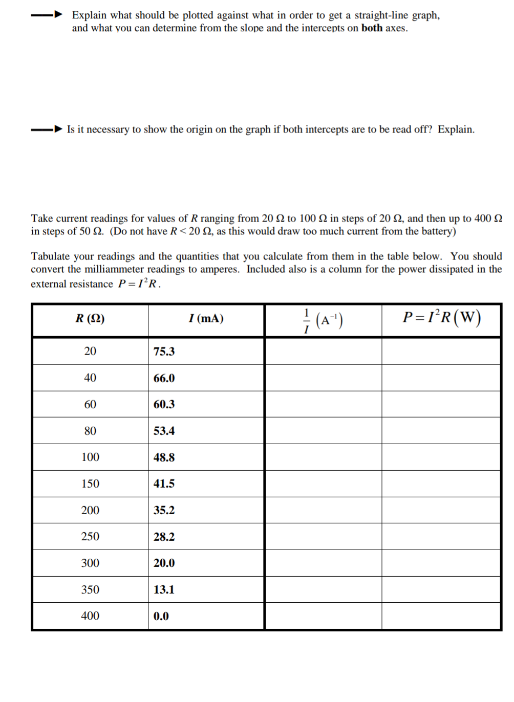 The Emf And Internal Resistance Of A Sourc 1 3 Aims The Aims Of The Experiment Are To Determine A The Emf E And Inte 2