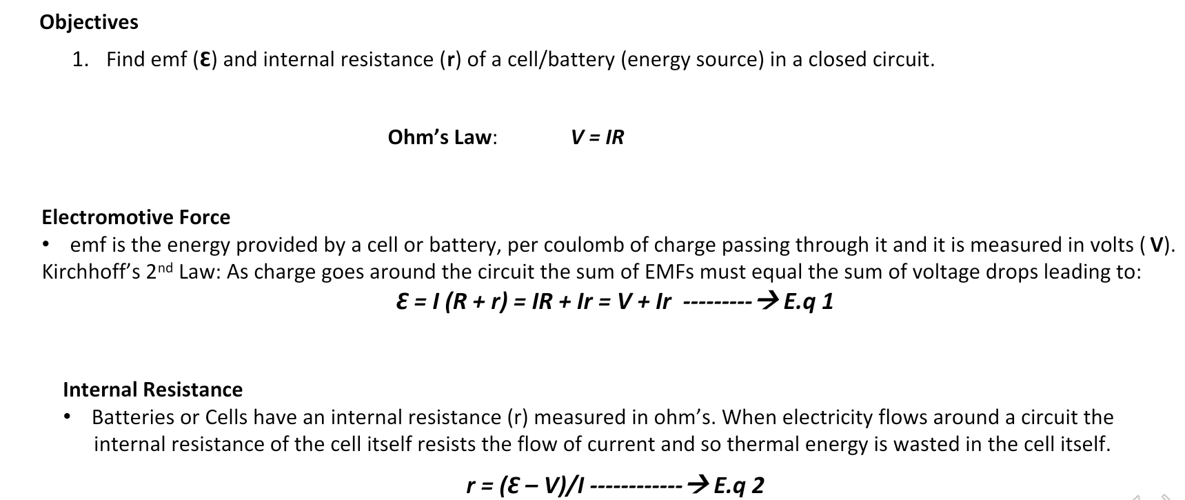 The Emf And Internal Resistance Of A Sourc 1 3 Aims The Aims Of The Experiment Are To Determine A The Emf E And Inte 6