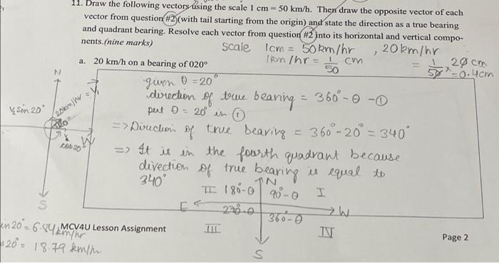 11 Draw The Following Vectors Using The Scale 1 Cm 50 Km H Then Draw The Opposite Vector Of Each Vector From Questio 1