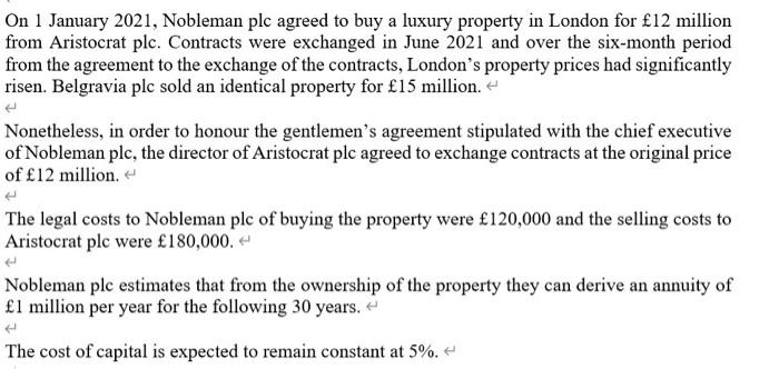 On 1 January 2021 Nobleman Plc Agreed To Buy A Luxury Property In London For 12 Million From Aristocrat Plc Contracts 1