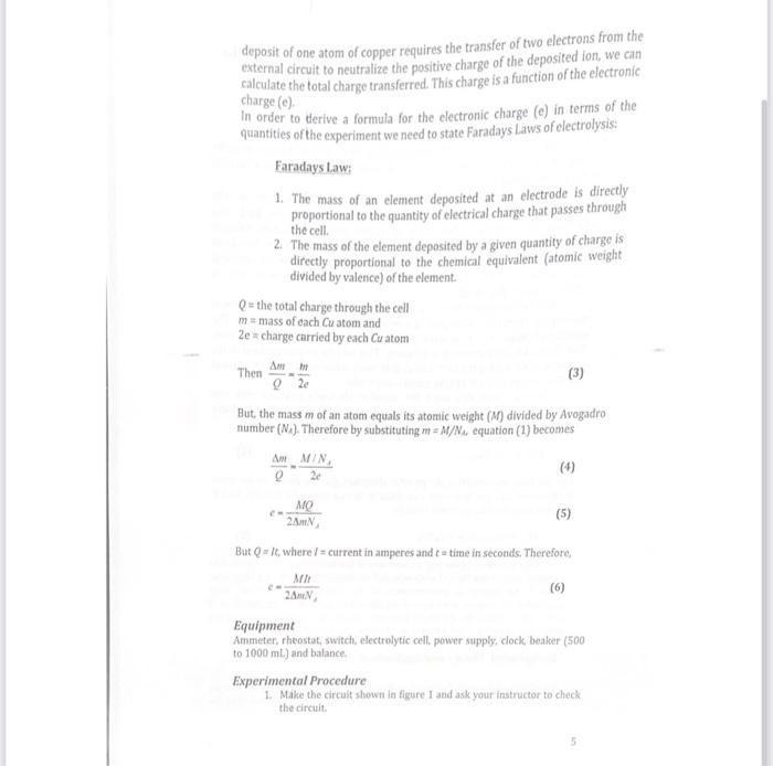 E 1 6 X 10 19 E Mit2 Amna M Molecular Mass Cu G I Current A Am Change In Mass G M After M Before Na Avo 3