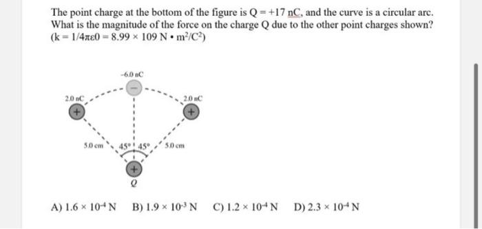 The Point Charge At The Bottom Of The Figure Is Q 17 Nc And The Curve Is A Circular Arc What Is The Magnitude Of Th 1