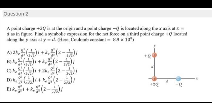 Question 2 A Point Charge 2q Is At The Origin And A Point Charge Is Located Along The X Axis At X D As In Figure F 1