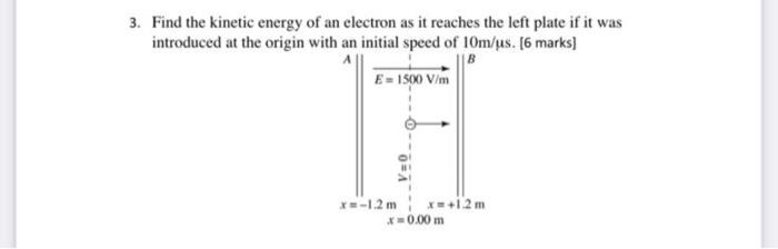 3 Find The Kinetic Energy Of An Electron As It Reaches The Left Plate If It Was Introduced At The Origin With An Initia 1