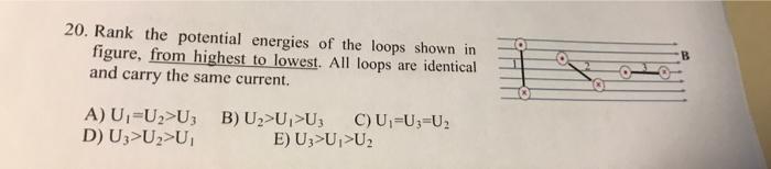 20 Rank The Potential Energies Of The Loops Shown In Figure From Highest To Lowest All Loops Are Identical And Carry 1