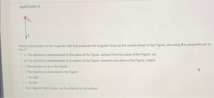 Question 10 What Is The Direction Of The Magnetic Field That Produces The Magnetic Force On The Current Shown In The Fig 2