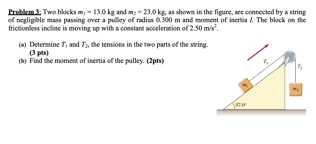 Problem 3 Two Blocks Mi 13 0 Kg And M2 23 0 Kg As Shown In The Figure Are Connected By A String Of Negligible M 1
