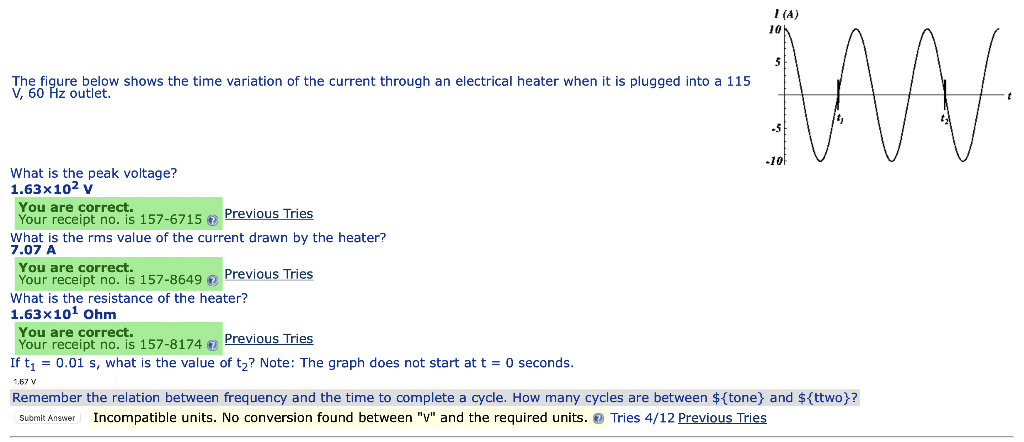 A 10 The Figure Below Shows The Time Variation Of The Current Through An Electrical Heater When It Is Plugged Into A 1 1