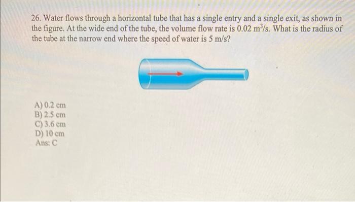 26 Water Flows Through A Horizontal Tube That Has A Single Entry And A Single Exit As Shown In The Figure At The Wide 1
