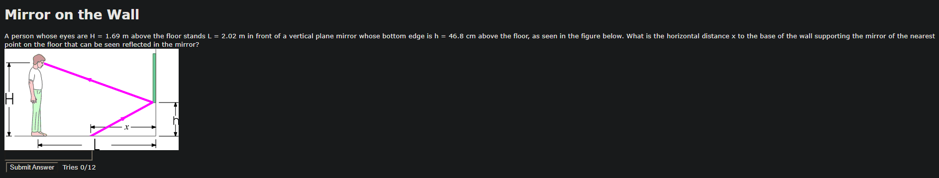 Mirror On The Wall A Person Whose Eyes Are H 1 69 M Above The Floor Stands L 2 02 M In Front Of A Vertical Plane Mir 1