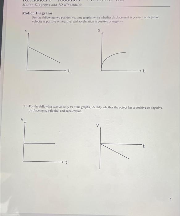 Motion Diagrams And Id Kinematics Motion Diagrams 1 For The Following Two Position Vs Time Graphs Write Whether Displa 1