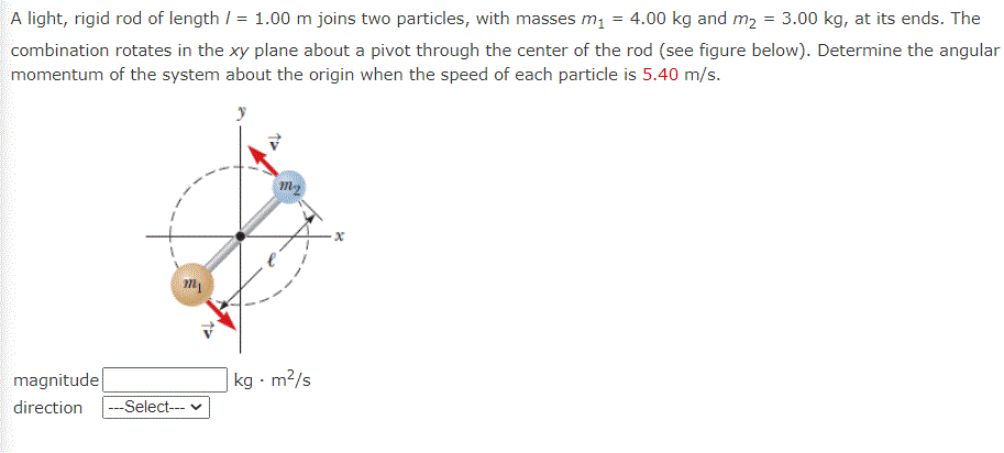 A Light Rigid Rod Of Length 1 00 M Joins Two Particles With Masses M1 4 00 Kg And M2 3 00 Kg At Its Ends The C 1