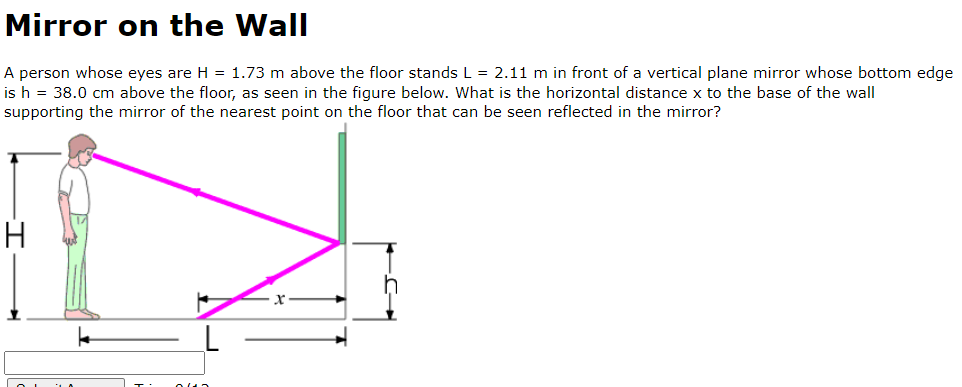 Mirror On The Wall A Person Whose Eyes Are H 1 73 M Above The Floor Stands L 2 11 M In Front Of A Vertical Plane Mir 1