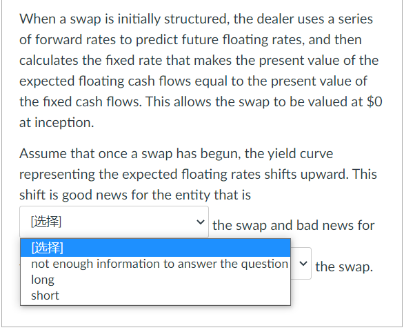 When A Swap Is Initially Structured The Dealer Uses A Series Of Forward Rates To Predict Future Floating Rates And The 1