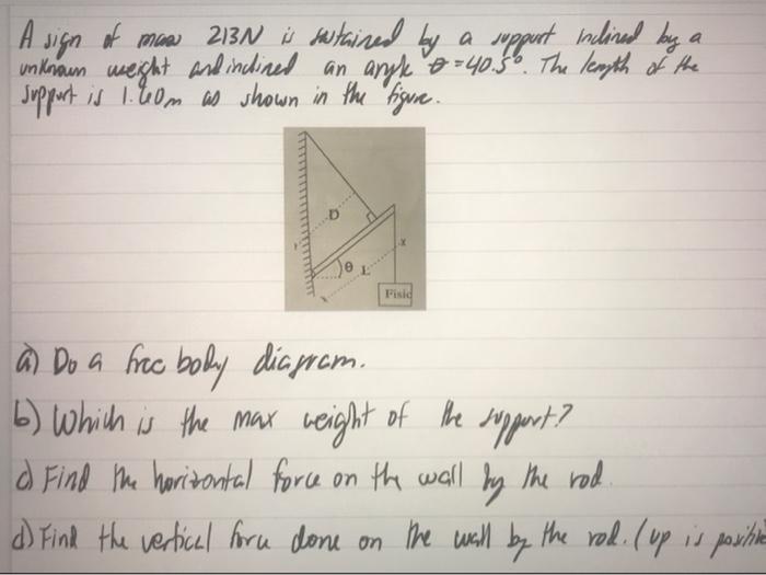 A Jign Of Mua 213n Stained By A Support Blind Boga Unknown Weight And Inclined An Anyk 0 40 50 The Length Of The Suppor 1