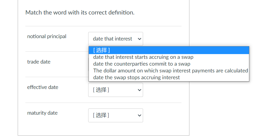 Match The Word With Its Correct Definition Notional Principal Date That Interest 4 Date That Interest Starts Accruing 1