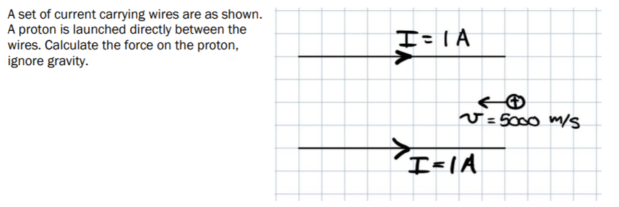 A Set Of Current Carrying Wires Are As Shown A Proton Is Launched Directly Between The Wires Calculate The Force On Th 1
