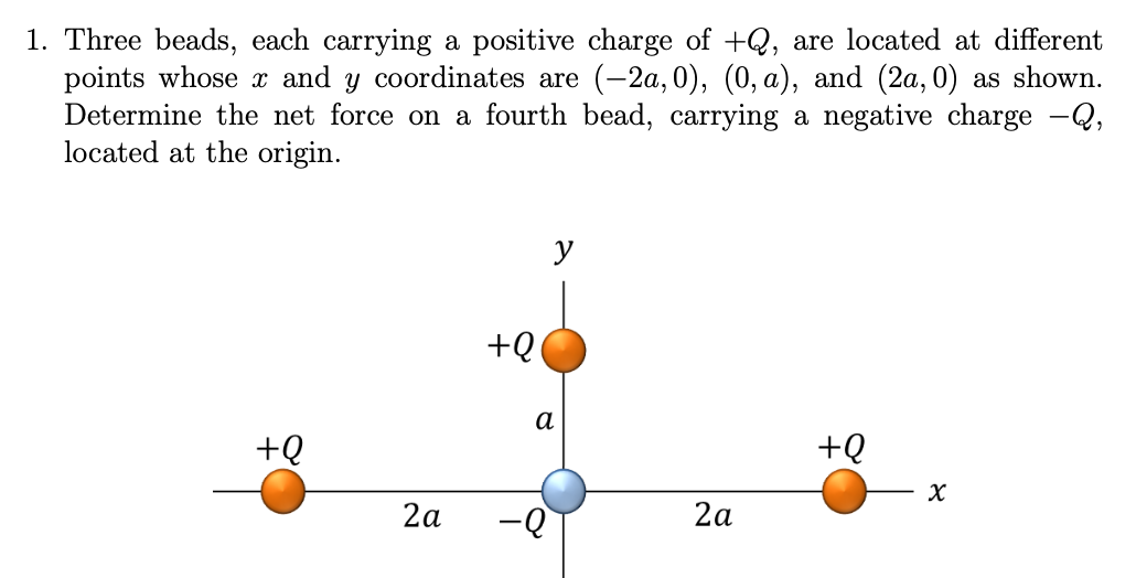 1 Three Beads Each Carrying A Positive Charge Of Q Are Located At Different Points Whose X And Y Coordinates Are 2 1