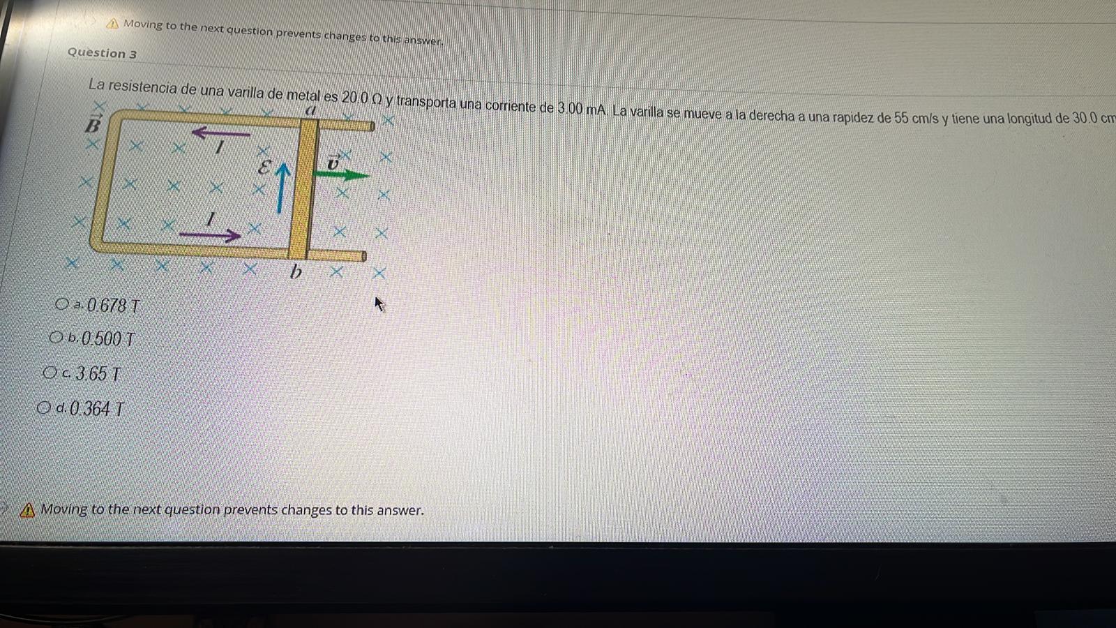 The Resistance Of A Metal Rod Is 20 0 And Carries A Current Of 3 00 Ma The Rod Moves To The Right At A Speed Of 55 Cm 1
