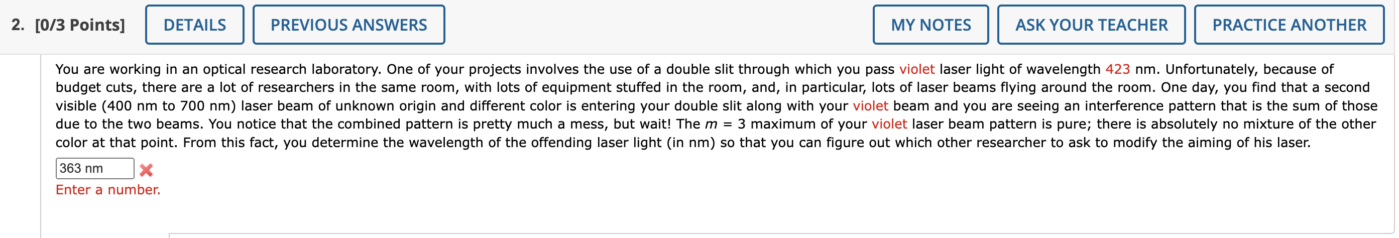 2 0 3 Points Details Previous Answers My Notes Ask Your Teacher Practice Another You Are Working In An Optical Resear 1