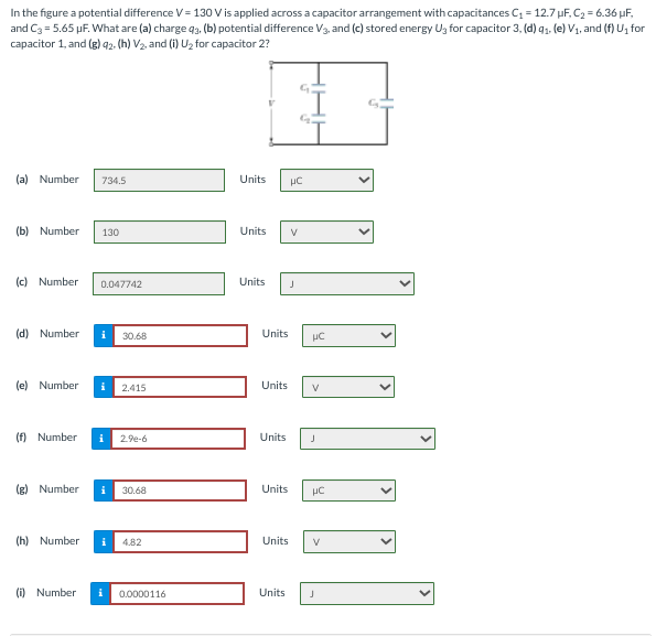 In The Figure A Potential Difference V 130 V Is Applied Across A Capacitor Arrangement With Capacitances C1 12 7 Uf 1