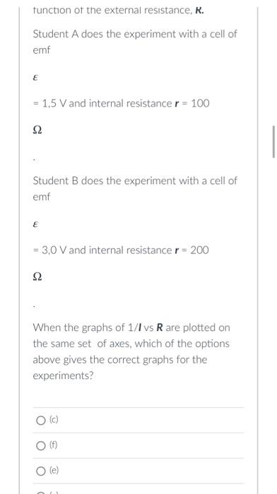 Question 4 4 Pts X X X X X X Ce 03 The Circuit Above Can Be Used To Measure The Emf E And The Internal Resistance 2