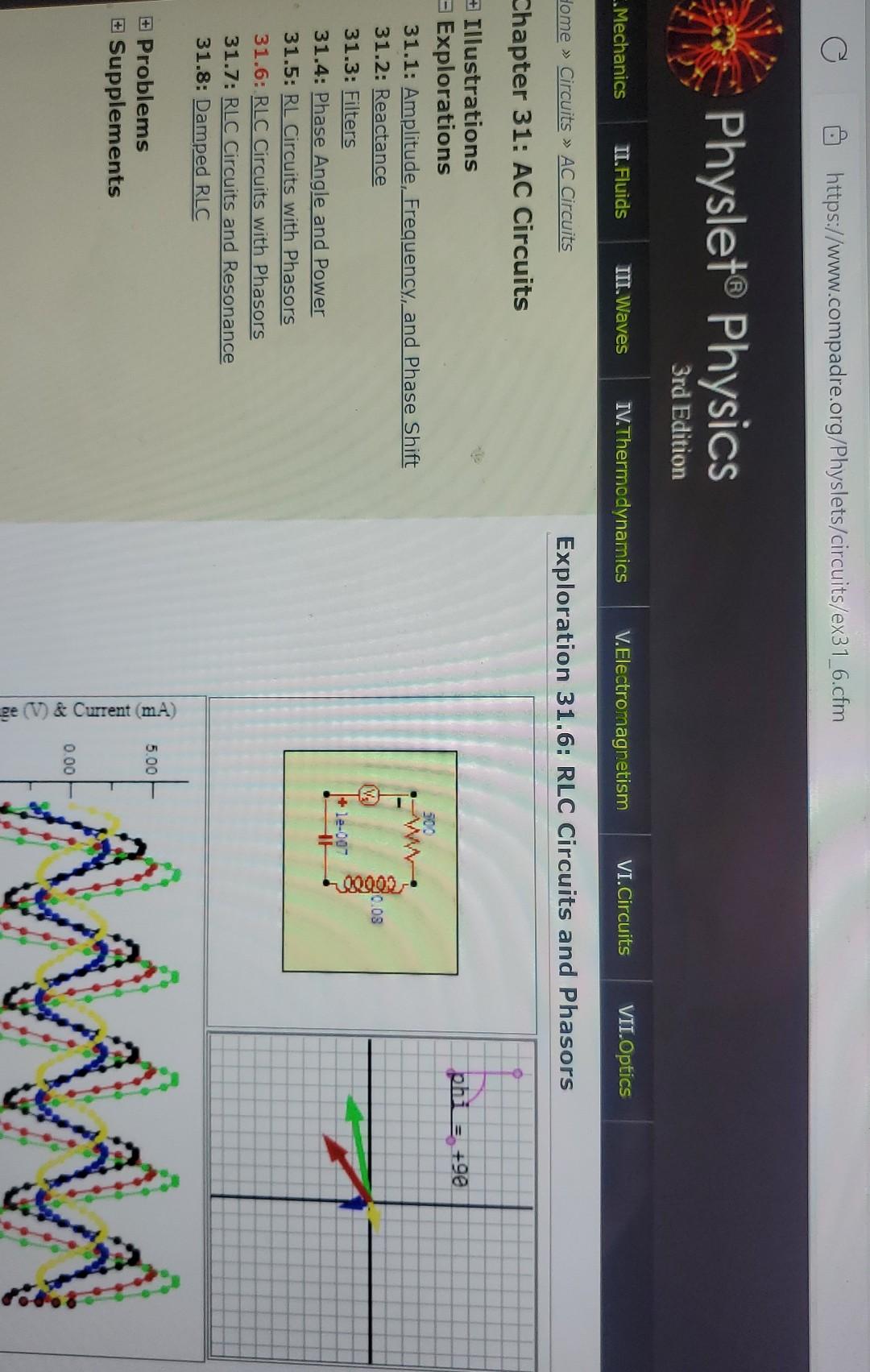 Worksheet For Exploration 31 6 Rlc Circuits And Phasors Bo Assume An Ideal Power Supply The Graph Shows The Voltage As 2