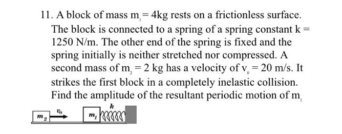11 A Block Of Mass M 4kg Rests On A Frictionless Surface The Block Is Connected To A Spring Of A Spring Constant K 1