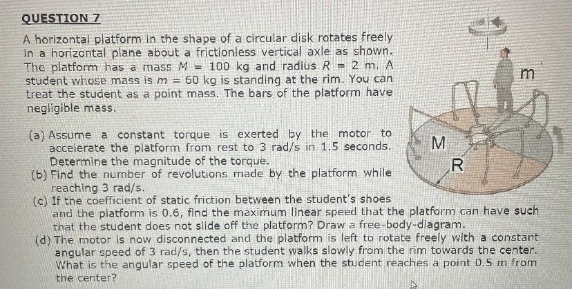 Question Z A Horizontal Platform In The Shape Of A Circular Disk Rotates Freely In A Horizontal Plane About A Frictionle 1