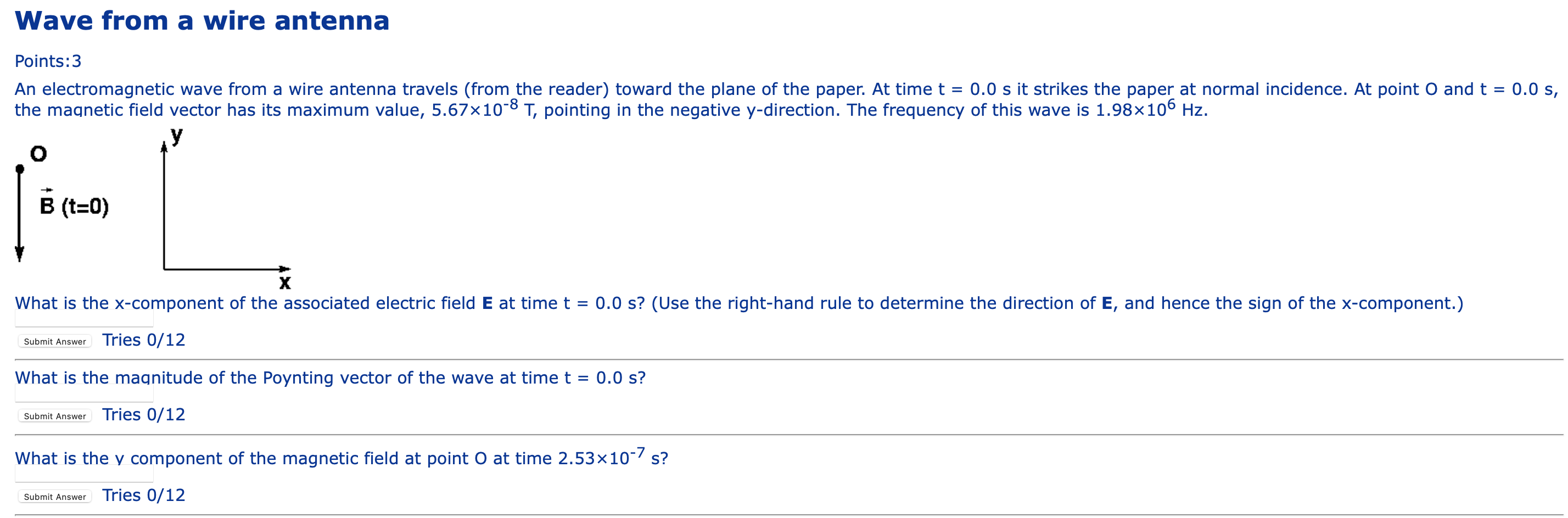 Wave From A Wire Antenna Points 3 An Electromagnetic Wave From A Wire Antenna Travels From The Reader Toward The Pla 1