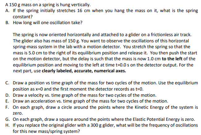 A 150 G Mass On A Spring Is Hung Vertically A If The Spring Initially Stretches 16 Cm When You Hang The Mass On It Wh 1