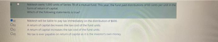 A Ob Od Odi Nikiteshow 1000 Units Of Series Th Of A Mutual Fund This Year The Fund Paid Distributions Of 60 Cents Pe 1