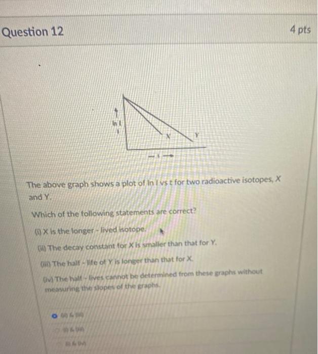 Question 12 4 Pts The Above Graph Shows A Plot Of In Lust For Two Radioactive Isotopes X And Y Which Of The Following S 1