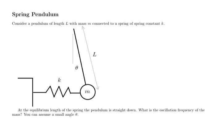 Spring Pendulum Consider A Pendulum Of Length L With Mass M Connected To A Spring Of Spring Constant K L Fring At The E 1