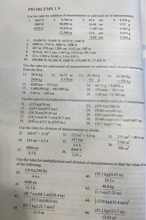 Cm 0 938 0 4028 0 079 0 964 Problems 1 9 Use The Rules For Addition Of Measurements To Add Each Set Of Measurements 384 1