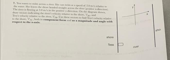 7 Tess Wants To Swim Across A River She Can Swim At A Speed Of 2 0 M S Relative To The Water She Leaves The Shore Hea 1
